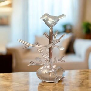 Gold Tone Jewelry Tree with Bird and Branch Design
